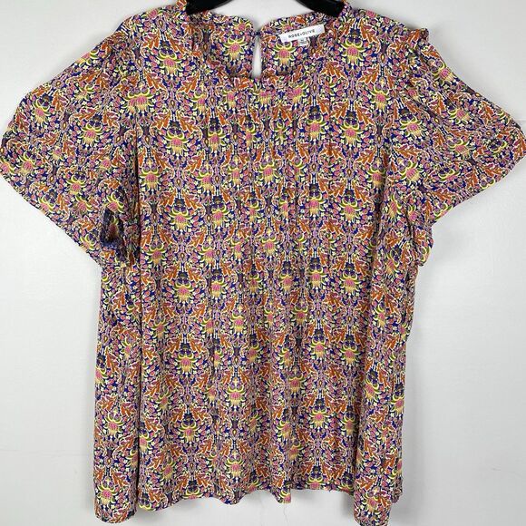 ⭐️ Rose & Olive 3X Blouse Multicolor Flutter Sleeve Floral Lightweight Casual - Picture 1 of 10